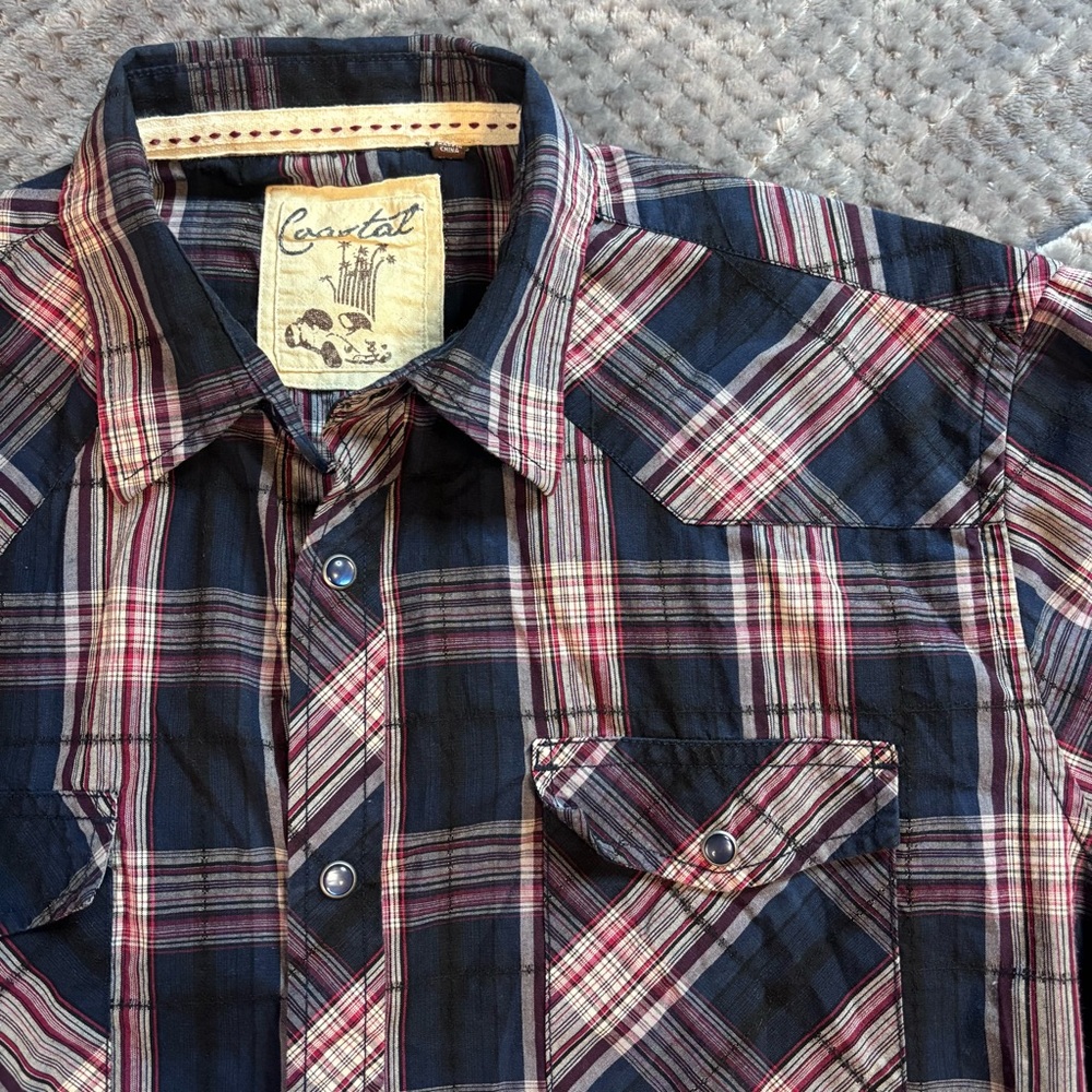 Coastal Men's Casual‎ Navy Plaid Perl Snap Shirt